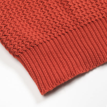 Vintage V-neck knitted polo in brown-orange wool