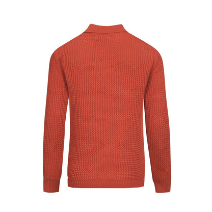 Vintage V-neck knitted polo in brown-orange wool