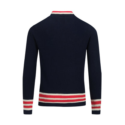 Navy Blue Retro V-Neck Polo for Men