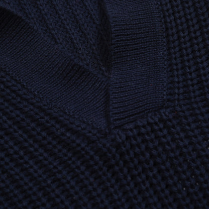 Navy Blue Retro V-Neck Polo for Men