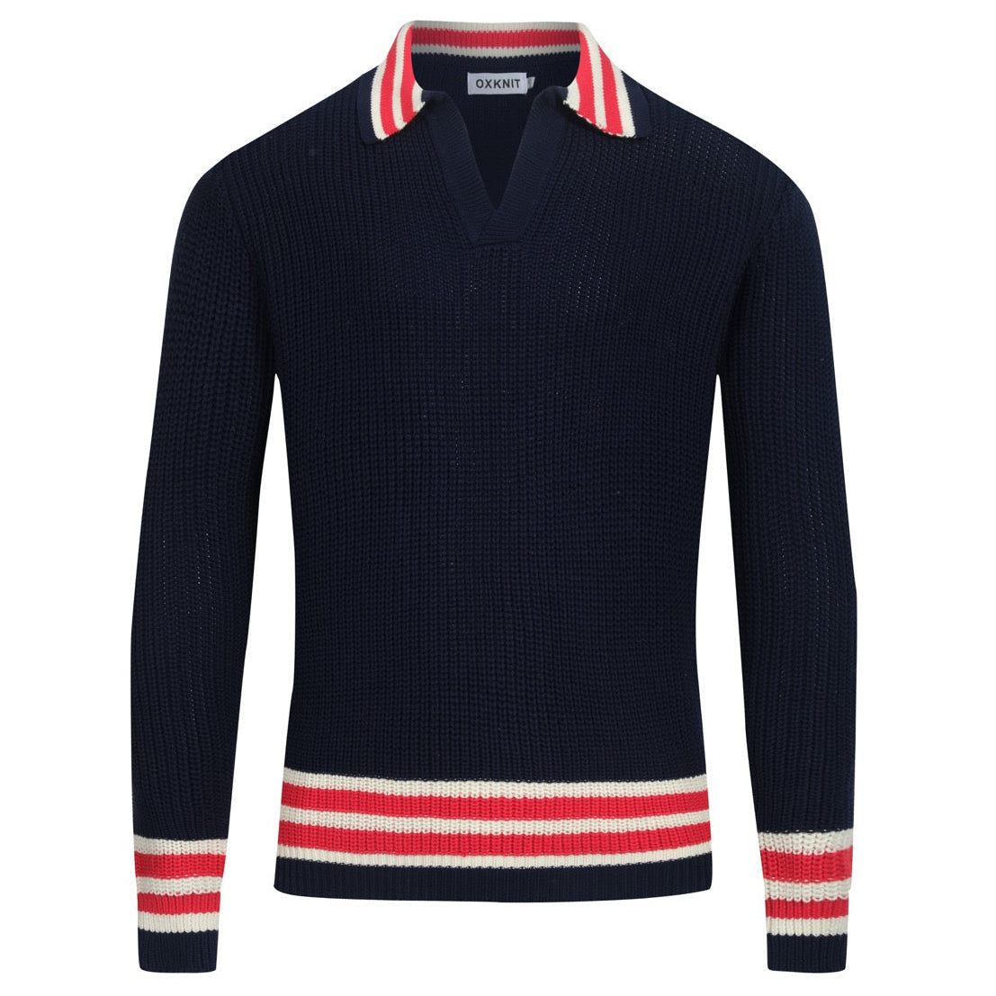 Navy Blue Retro V-Neck Polo for Men