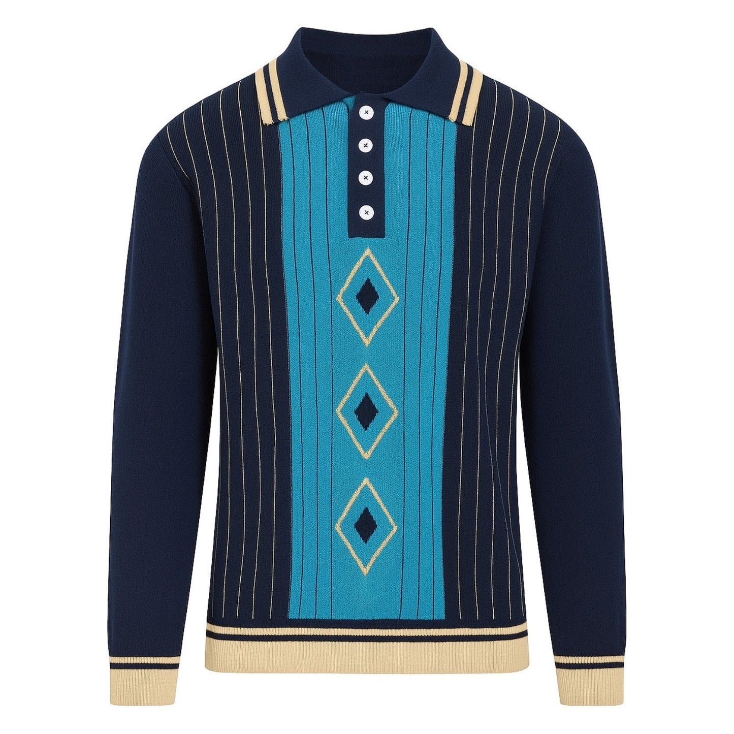 Men's Retro Striped Navy Blue Knitted Polo