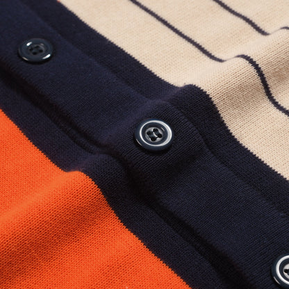 Vintage navy blue knitted jacquard cardigan for men