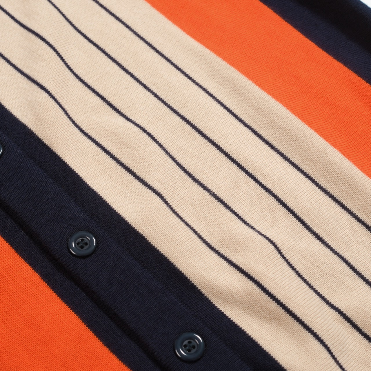 Vintage navy blue knitted jacquard cardigan for men