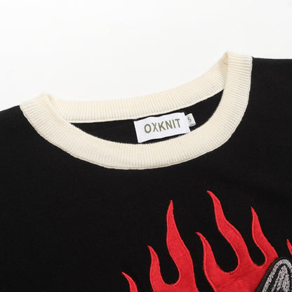 Men's Flame Cat Jacquard Knit T-shirt, Embroidered in Pink