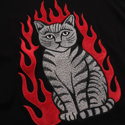 Men's Flame Cat Jacquard Knit T-shirt, Embroidered in Pink