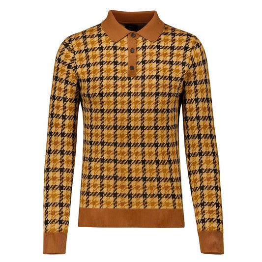 Vintage yellow check jacquard polo for men
