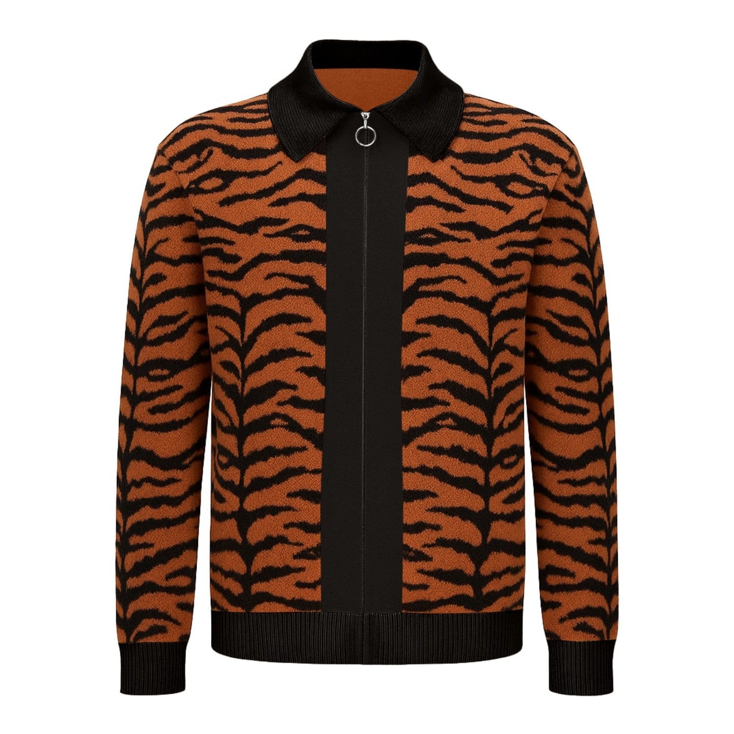 Vintage Black Striped Knitted Zip Cardigan for Men from the 1960s