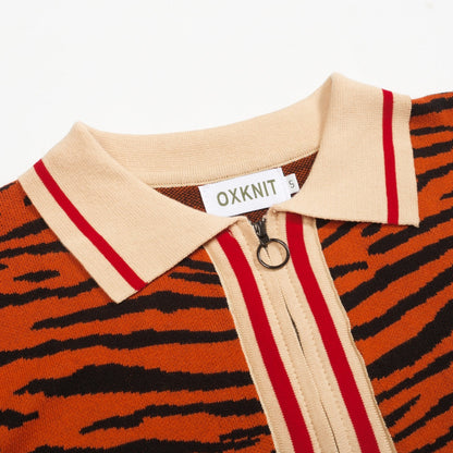 Orange striped zip cardigan for men