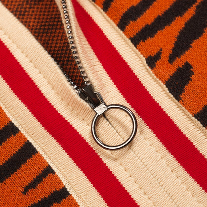 Orange striped zip cardigan for men