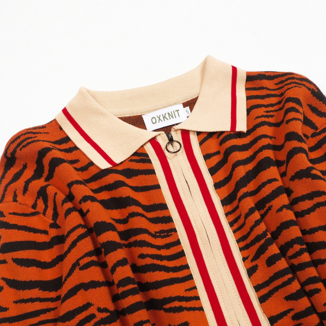 Orange striped zip cardigan for men