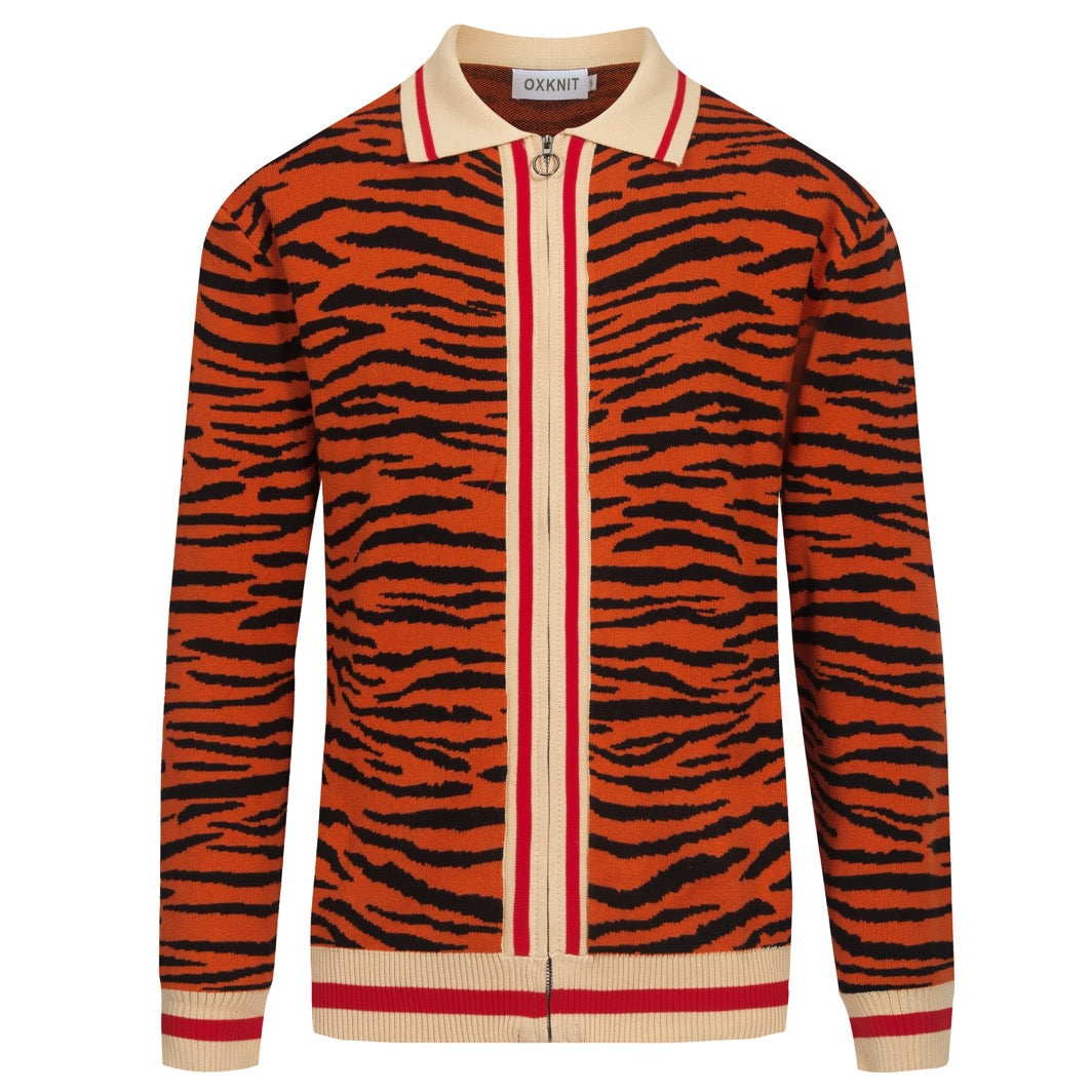 Orange striped zip cardigan for men