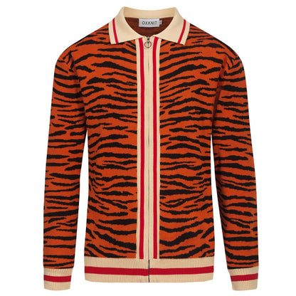 Orange striped zip cardigan for men