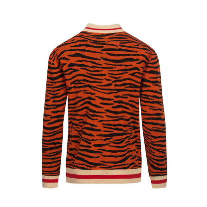 Orange striped zip cardigan for men