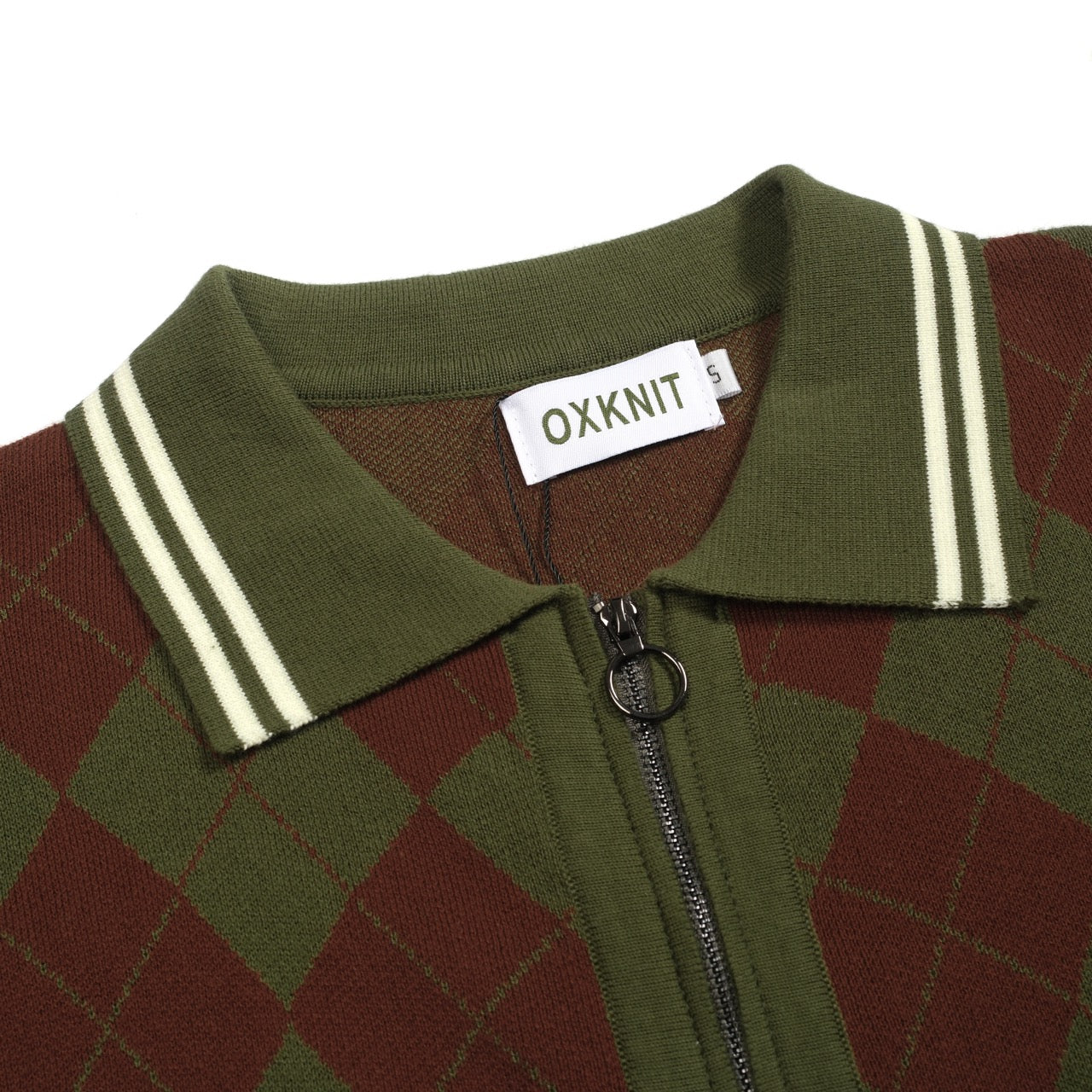 Vintage Green Diamond Check Knit Zipped Cardigan for Men