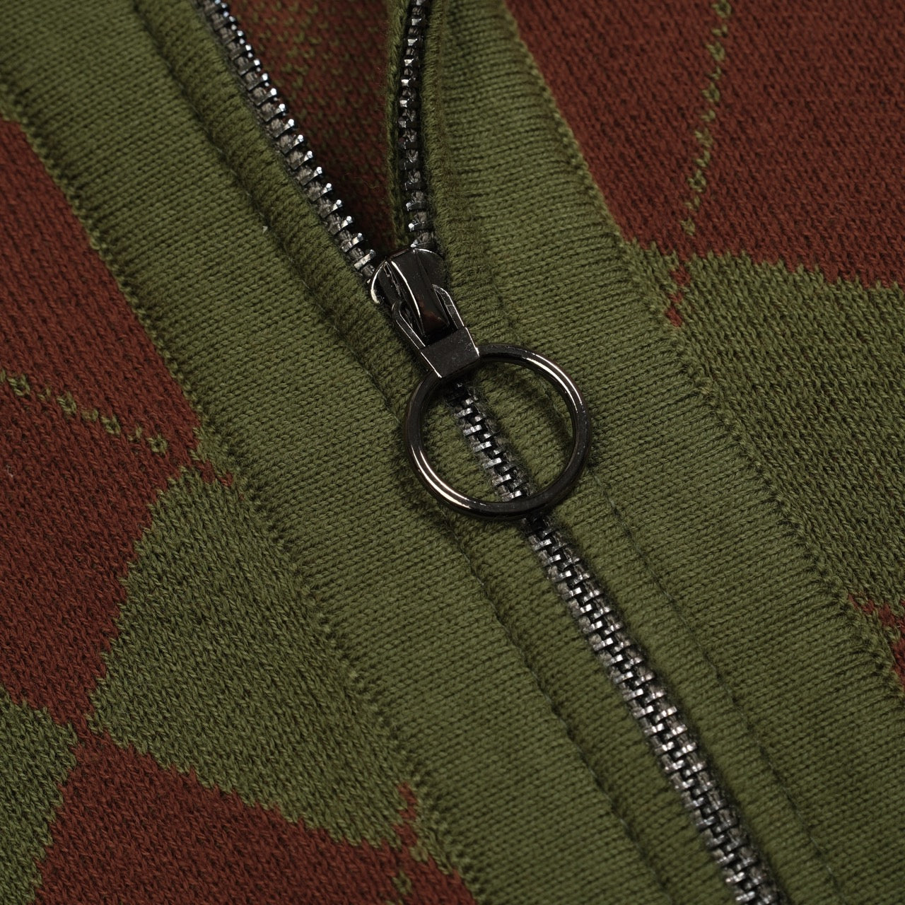 Vintage Green Diamond Check Knit Zipped Cardigan for Men