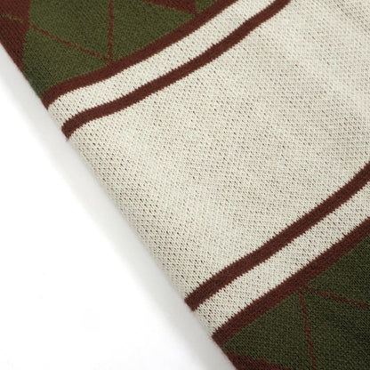 Vintage Green Diamond Check Knit Zipped Cardigan for Men