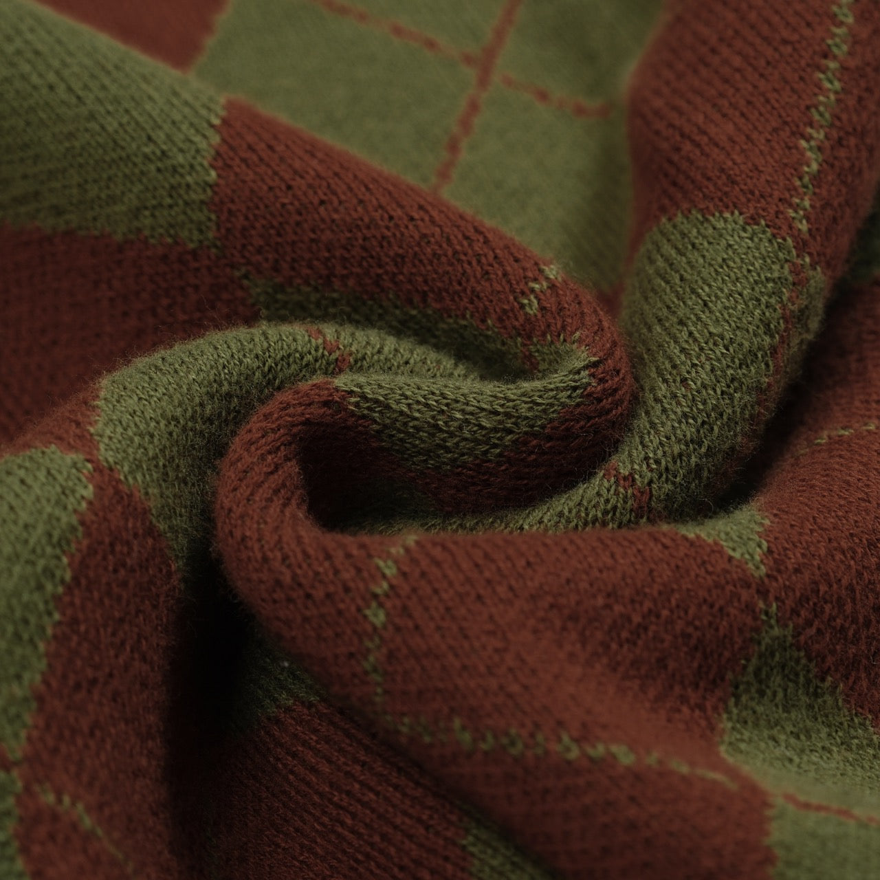 Vintage Green Diamond Check Knit Zipped Cardigan for Men