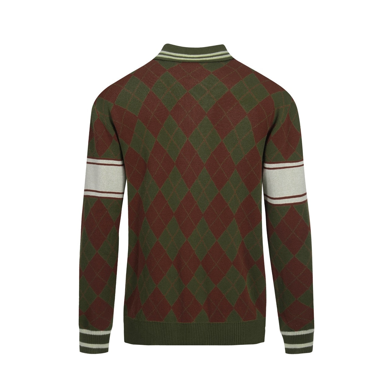 Vintage Green Diamond Check Knit Zipped Cardigan for Men