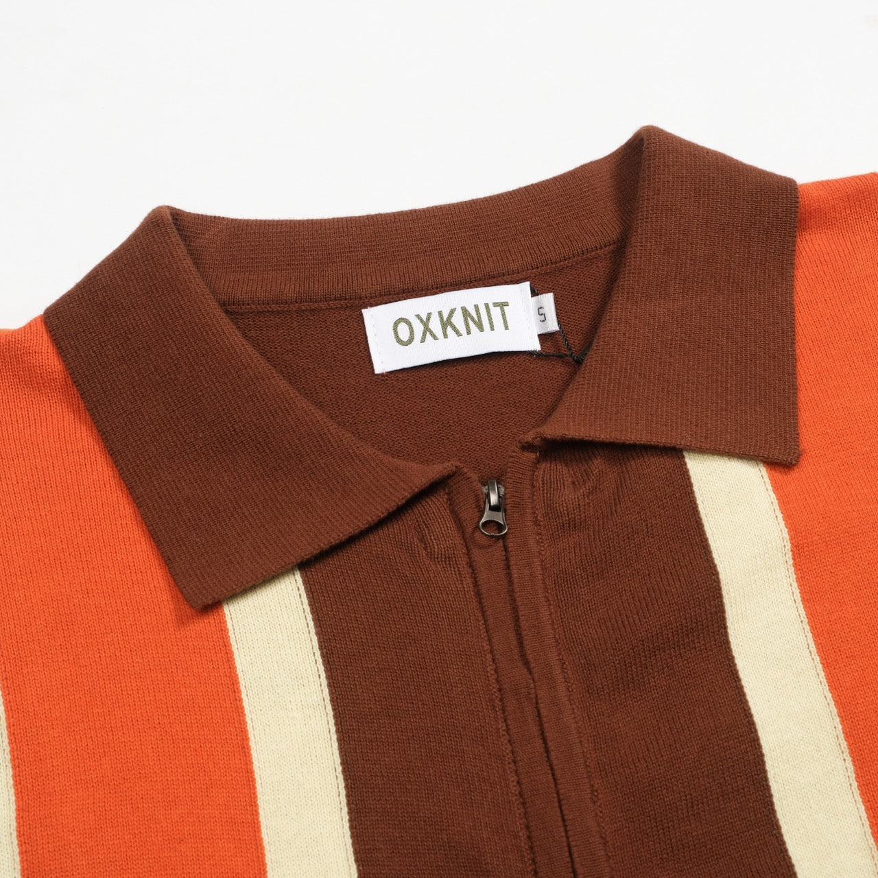 Vintage knitted zip-up cardigan for men, brown striped