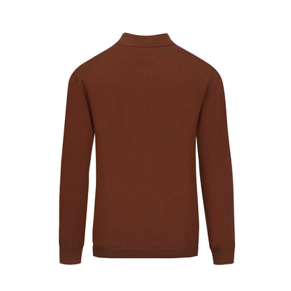 Vintage knitted zip-up cardigan for men, brown striped