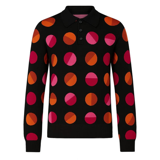 Men's Black Polka Dot Jacquard Knit Polo