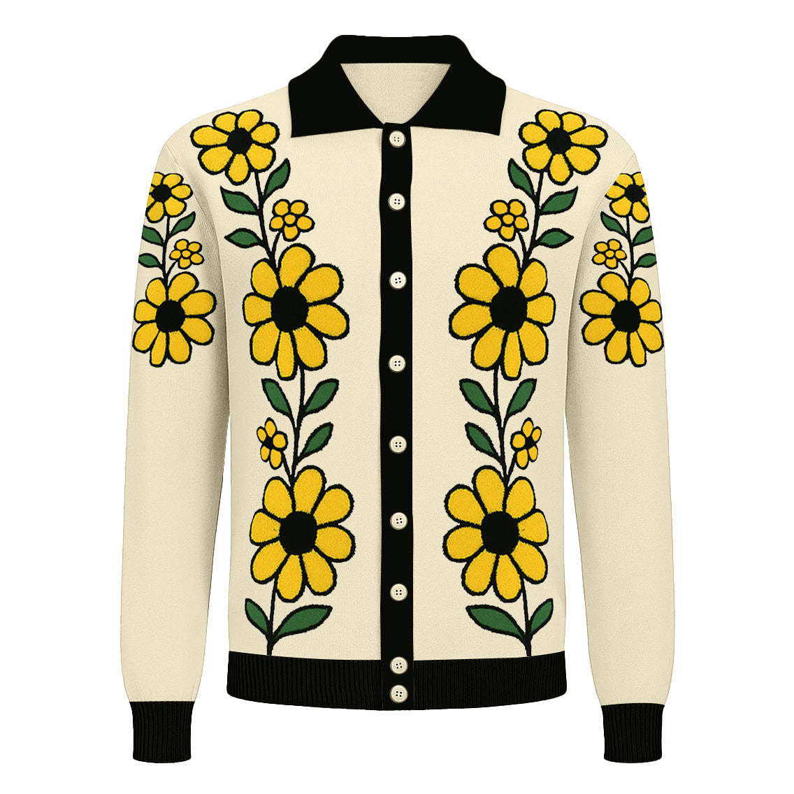 Vintage floral jacquard cardigan for men in apricot