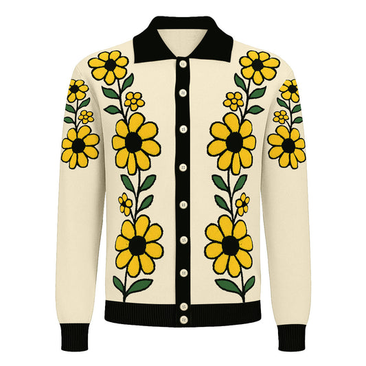 Vintage floral jacquard cardigan for men in apricot
