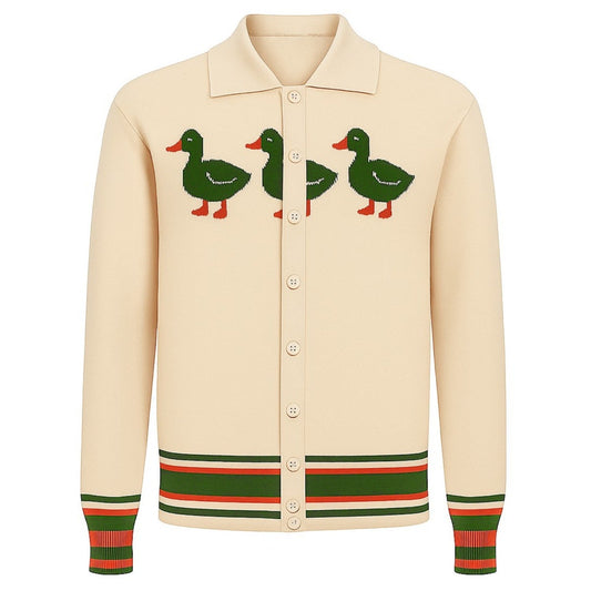 Peach Duck Art Jacquard Cardigan for Men