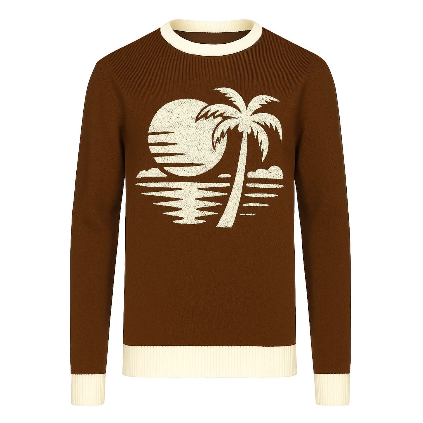 Casual Vintage Brown Coconut Jacquard Knit for Men