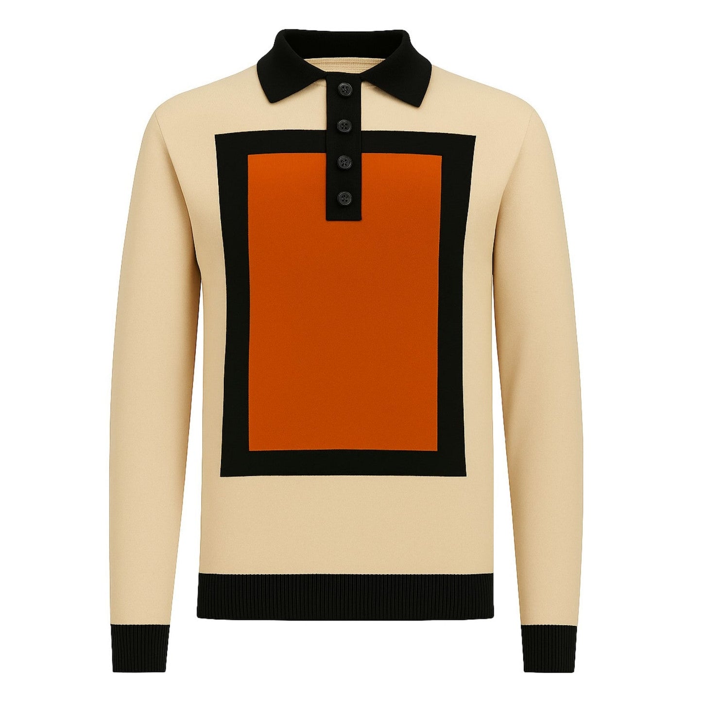 Vintage Square Knit Jacquard Polo for Men in Apricot