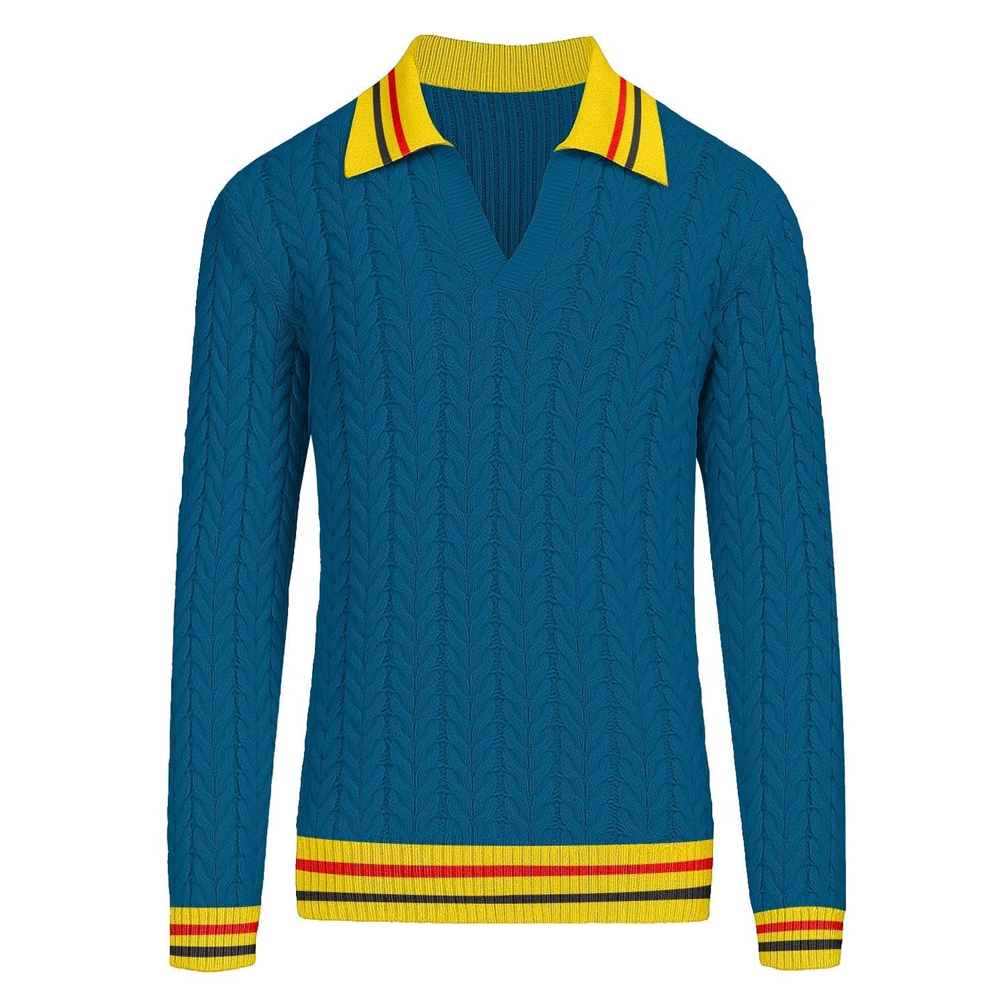 Retro aesthetic V-neck knitted jumper for men in blue