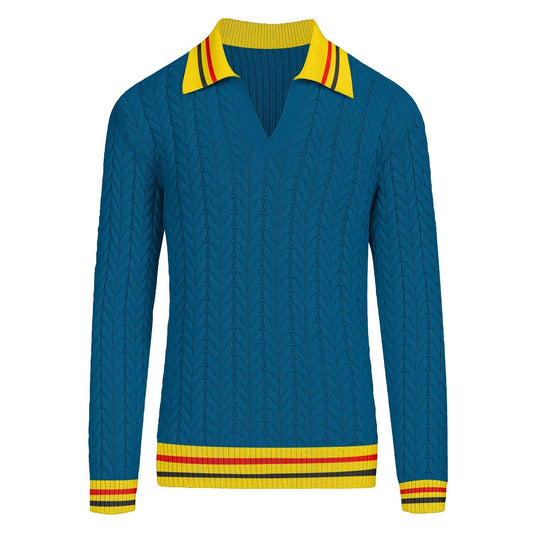 Retro aesthetic V-neck knitted jumper for men in blue