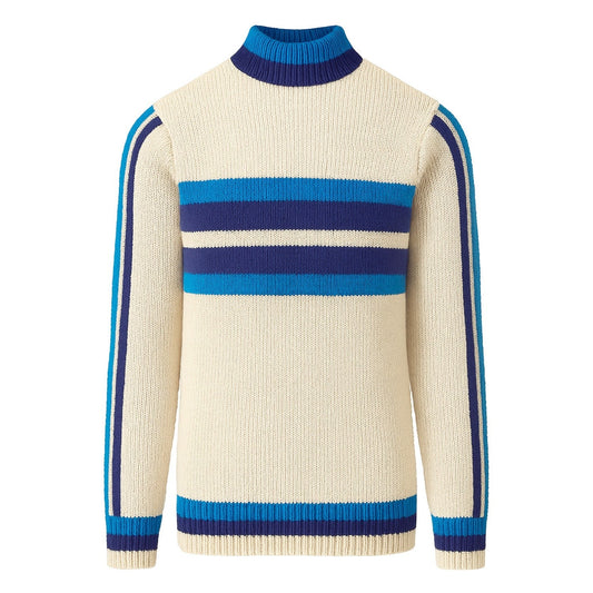 Artistic Striped White Knit Jumper for Men