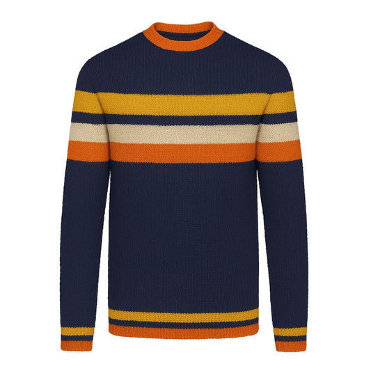 Dark Blue Striped Retro Art Jumper for Men