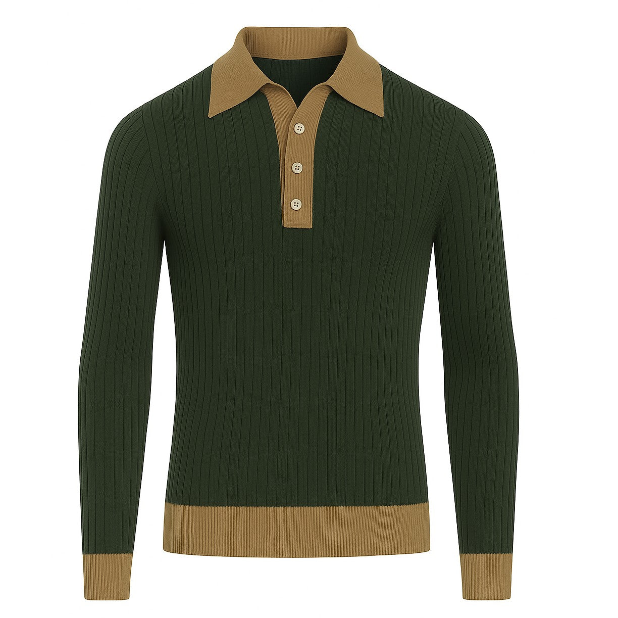 Vintage green knitted polo for men with a V-neck