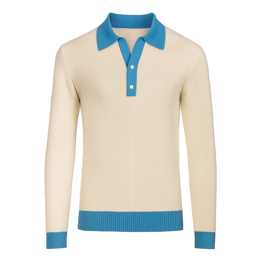 Men's White V-Neck Knitted Polo