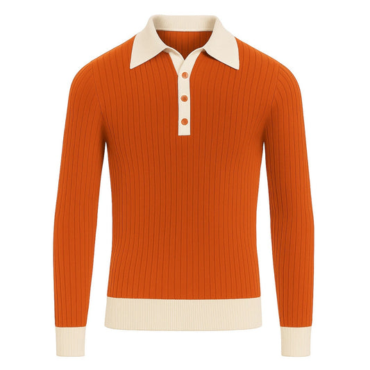 Men's Orange Vertical Striped Polo