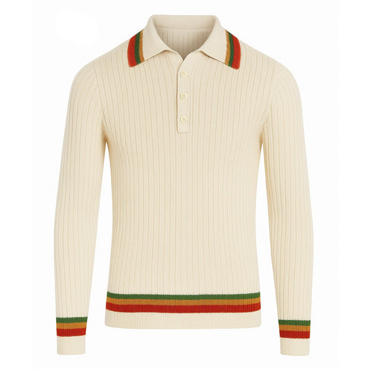 Knitted polo in collision with white apricot core for men
