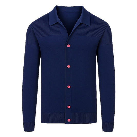 Retro Striped Blue Knitted Cardigan for Men
