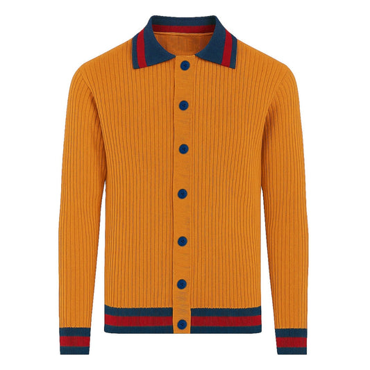 Retro knitted orange textured cardigan for men