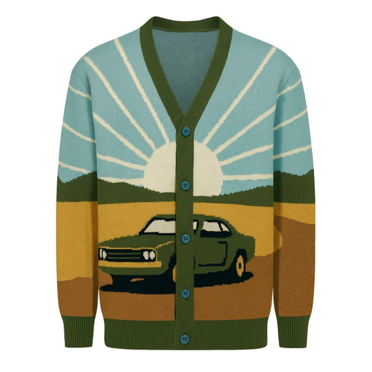 Vintage Green Jacquard Jacket for Men