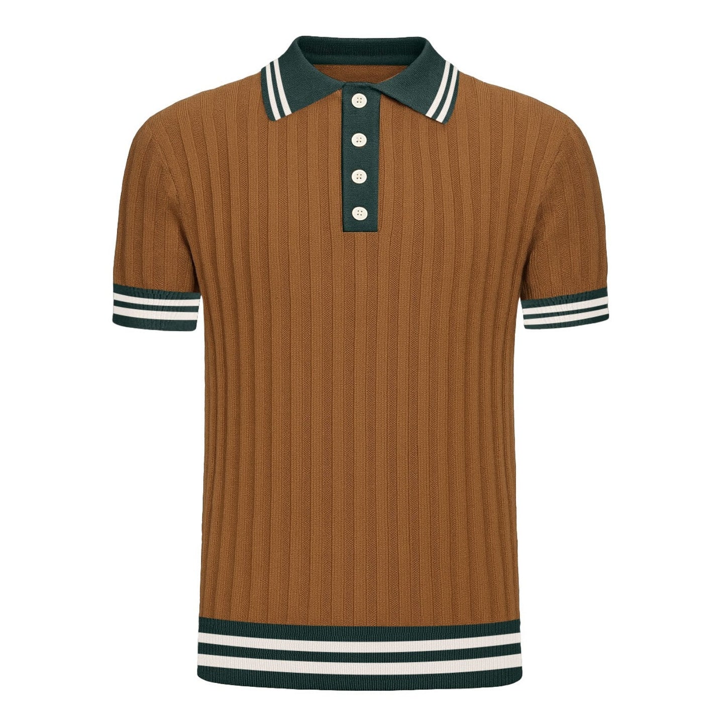 Vintage knitted polo with dark khaki vertical stripes