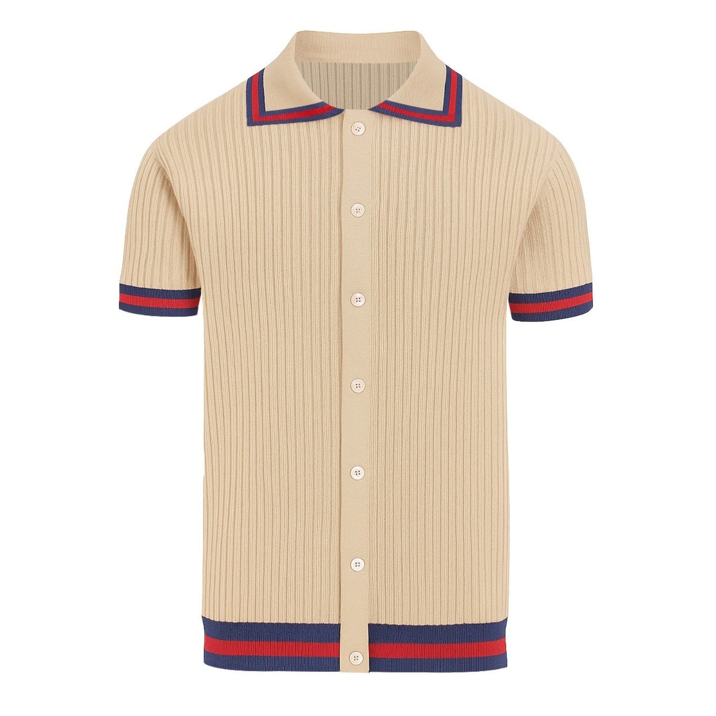 Khaki Vertical Striped Knitted Cardigan for Men