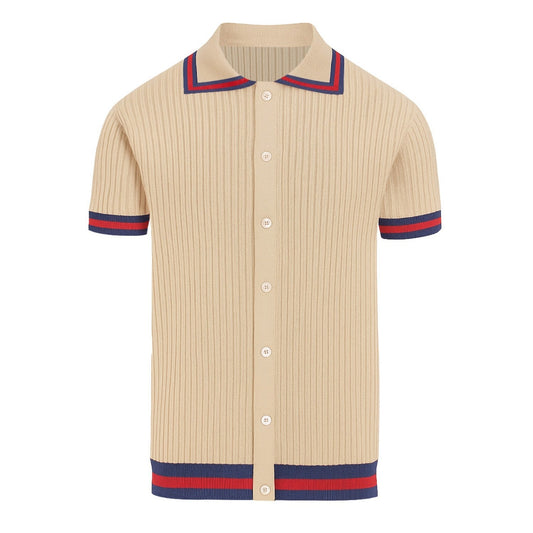 Khaki Vertical Striped Knitted Cardigan for Men