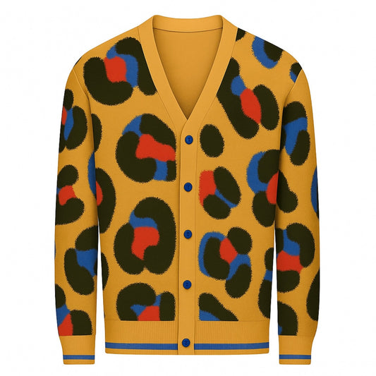 Vintage yellow leopard print jacquard jacket for men