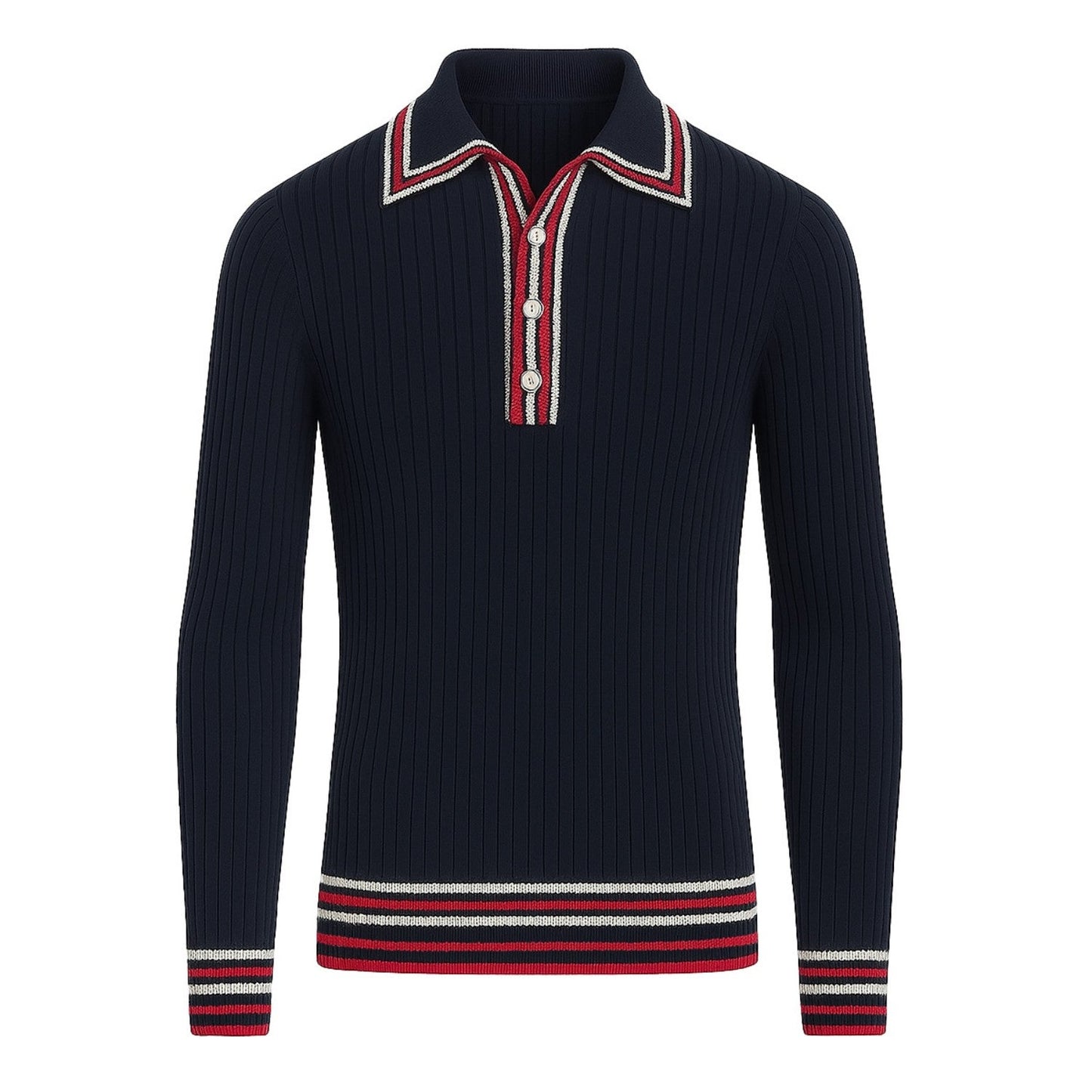 Vintage Black Striped Knitted Polo for Men