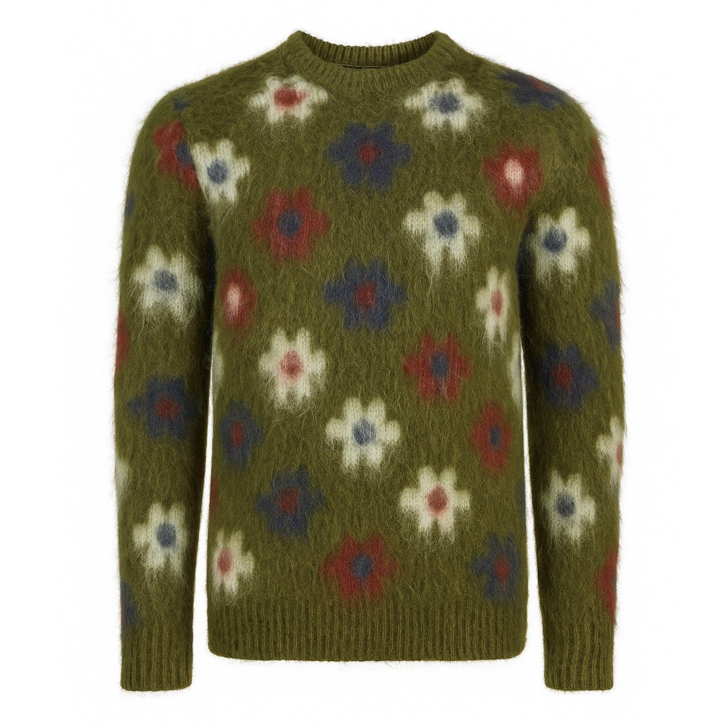 Men's Floral Green Plush Knit Jumper