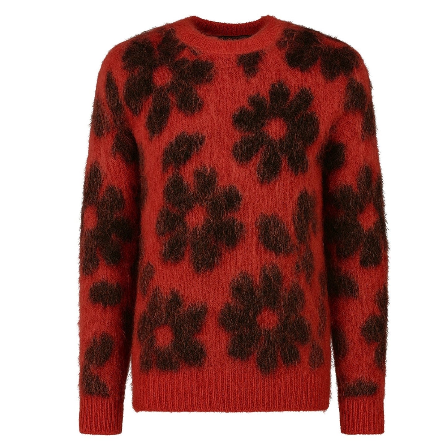 Red Floral Plush Knit Sweater for Men