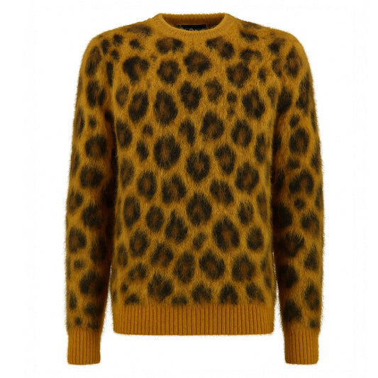 Brown Yellow Leopard Knit Sweater for Men